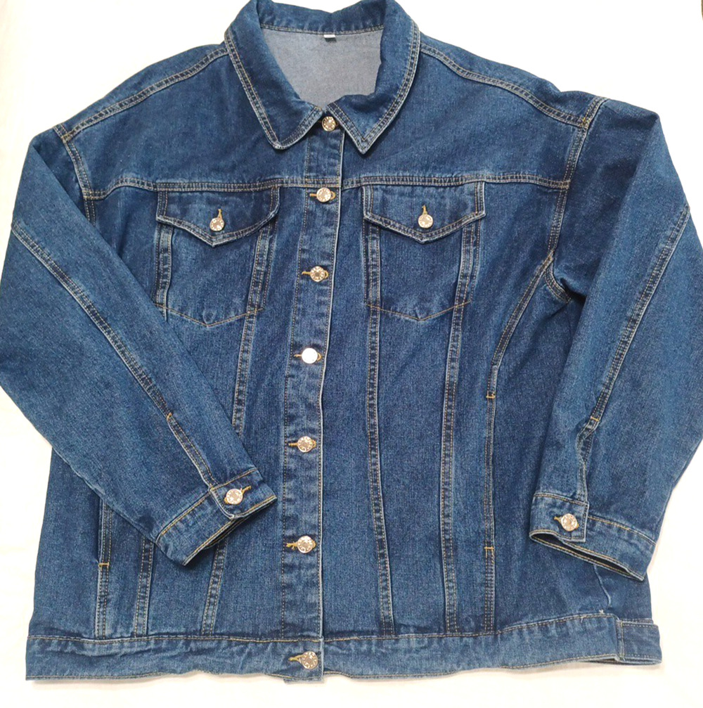 Denim Blue Jean Women’s Button Jacket Baggy Loose Oversized Sz XL Pockets Cotton